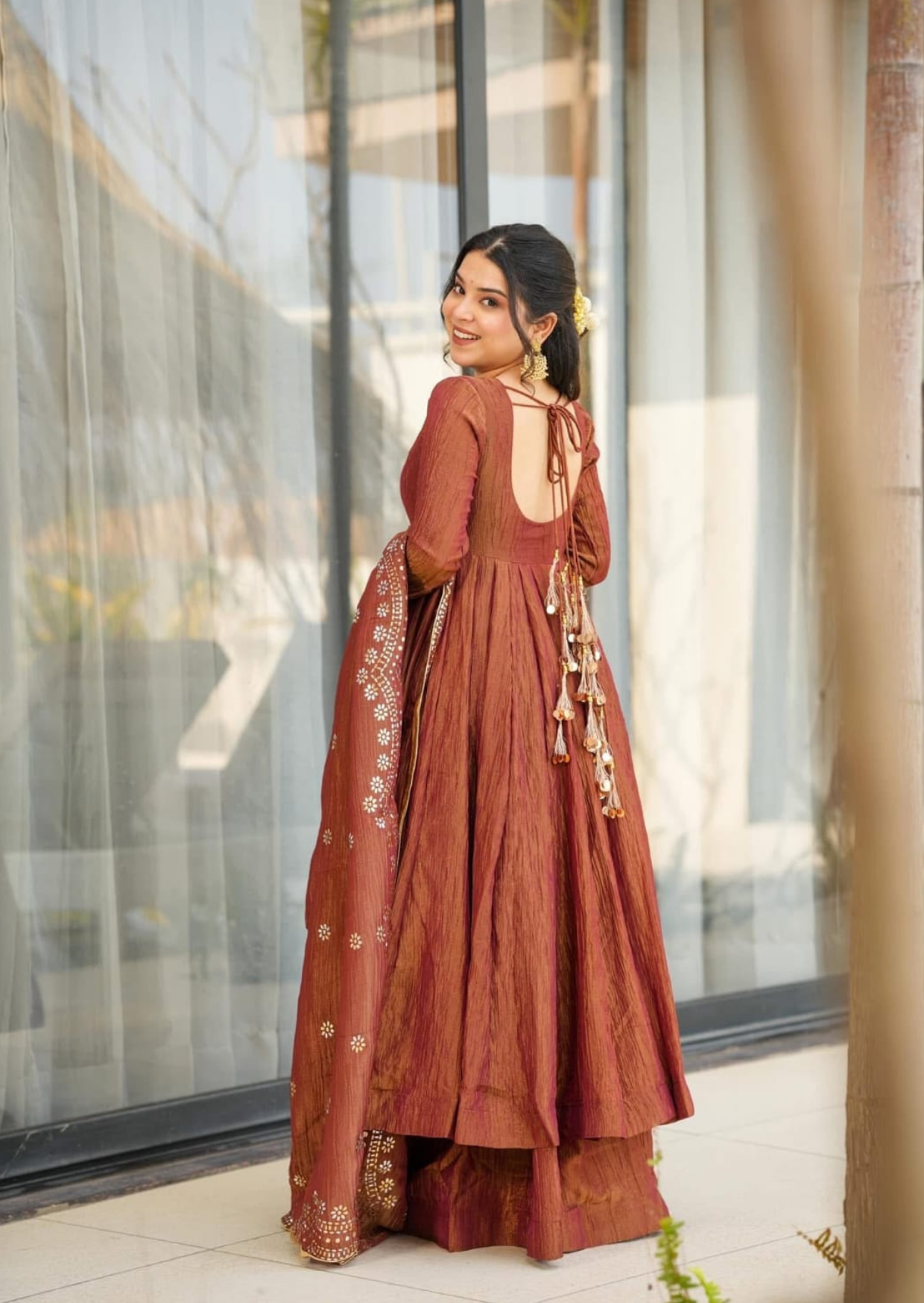 Mridula Tamra Chinon Anarkali Suit Set-1