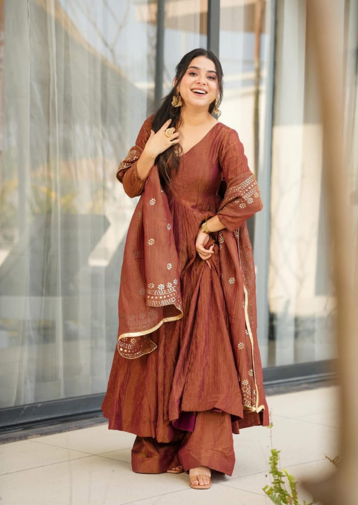 Mridula Tamra Chinon Anarkali Suit Set-2