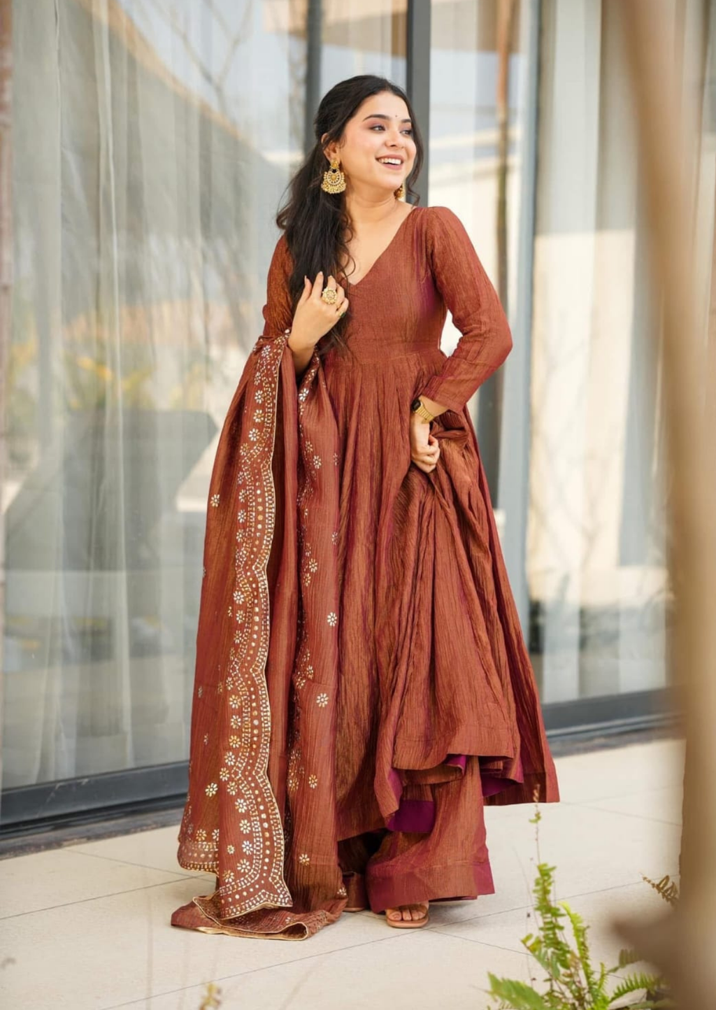 Mridula Tamra Chinon Anarkali Suit Set-3