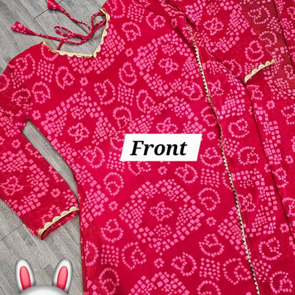 Women'S Red Bandhani Styles Gown