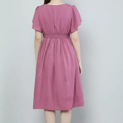 Women Pink Solid Viscose Rayon Fit And Flair Dress