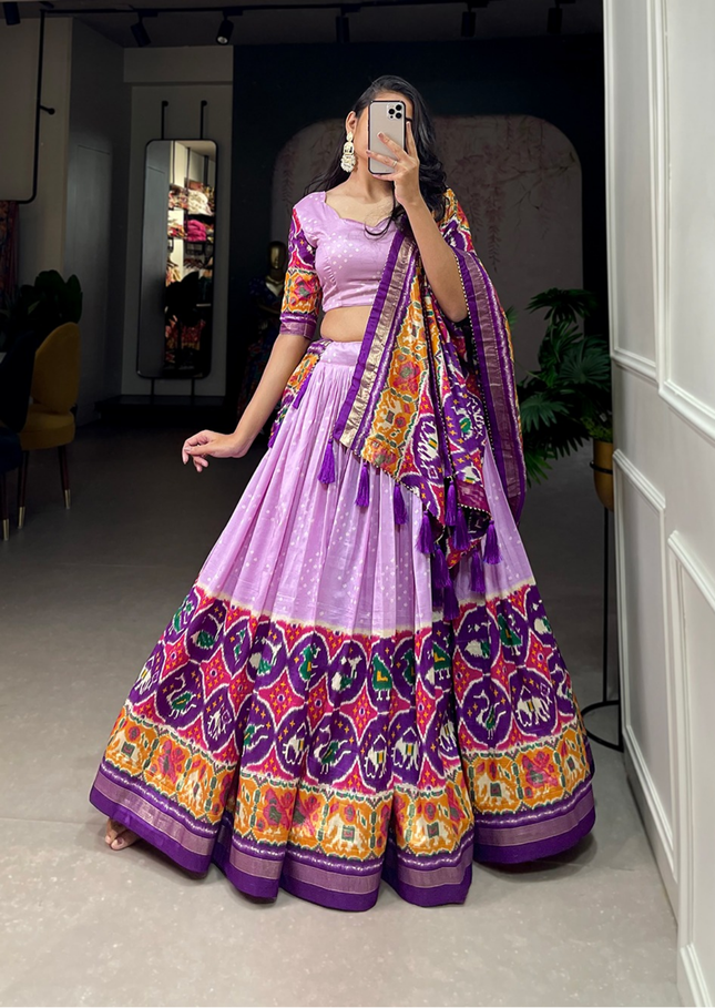 Lilac Patola Foil Print Tasar Silk Lehenga Set-0