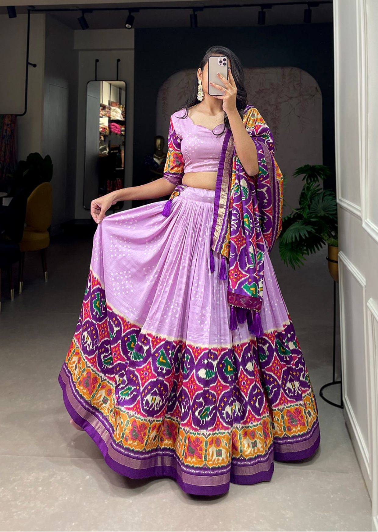 Lilac Patola Foil Print Tasar Silk Lehenga Set-1