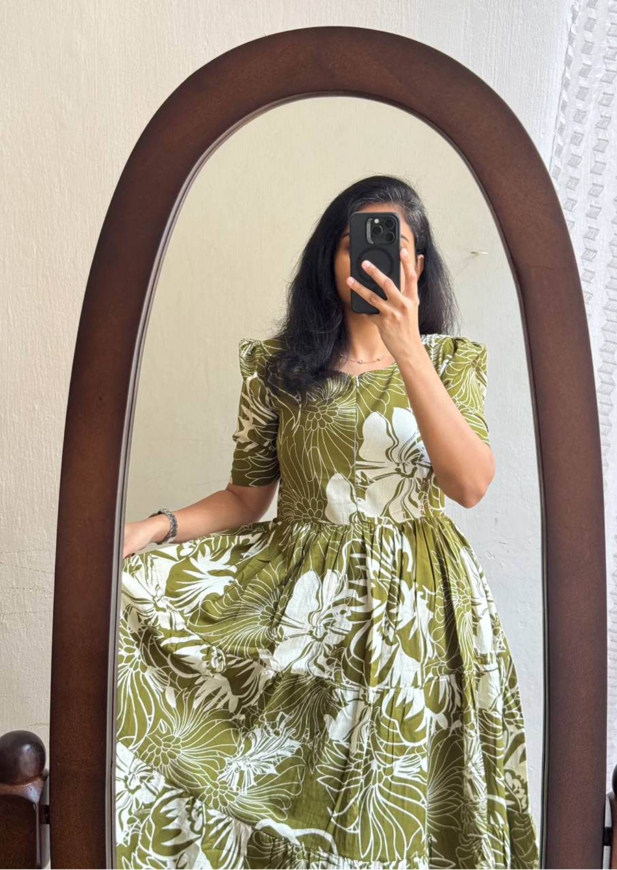 Olive Botanical Soft Cotton Midi Dress-1