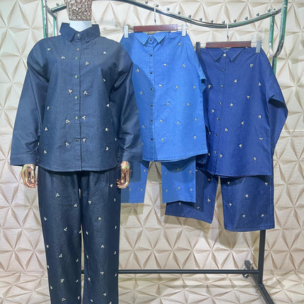 Denim cord set with real stone