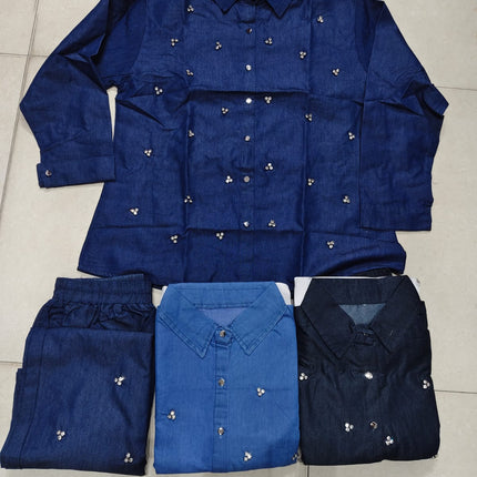 Denim cord set with real stone