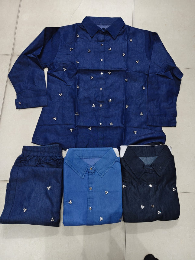 Denim cord set with real stone