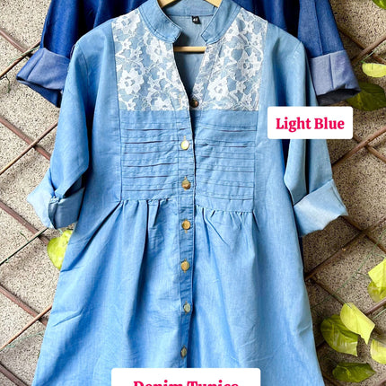 Denim Tunics With Mess Work