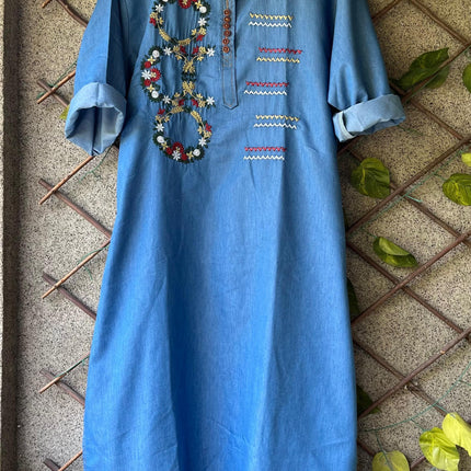Embroidery denim kurties