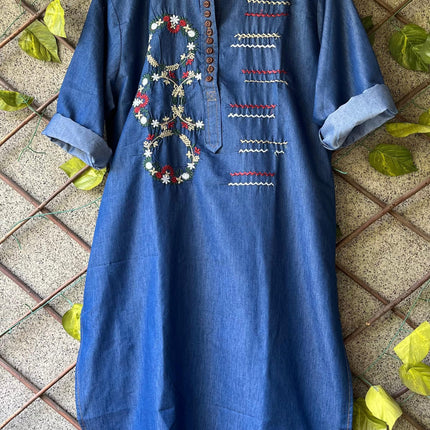 Embroidery denim kurties