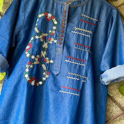 Embroidery denim kurties