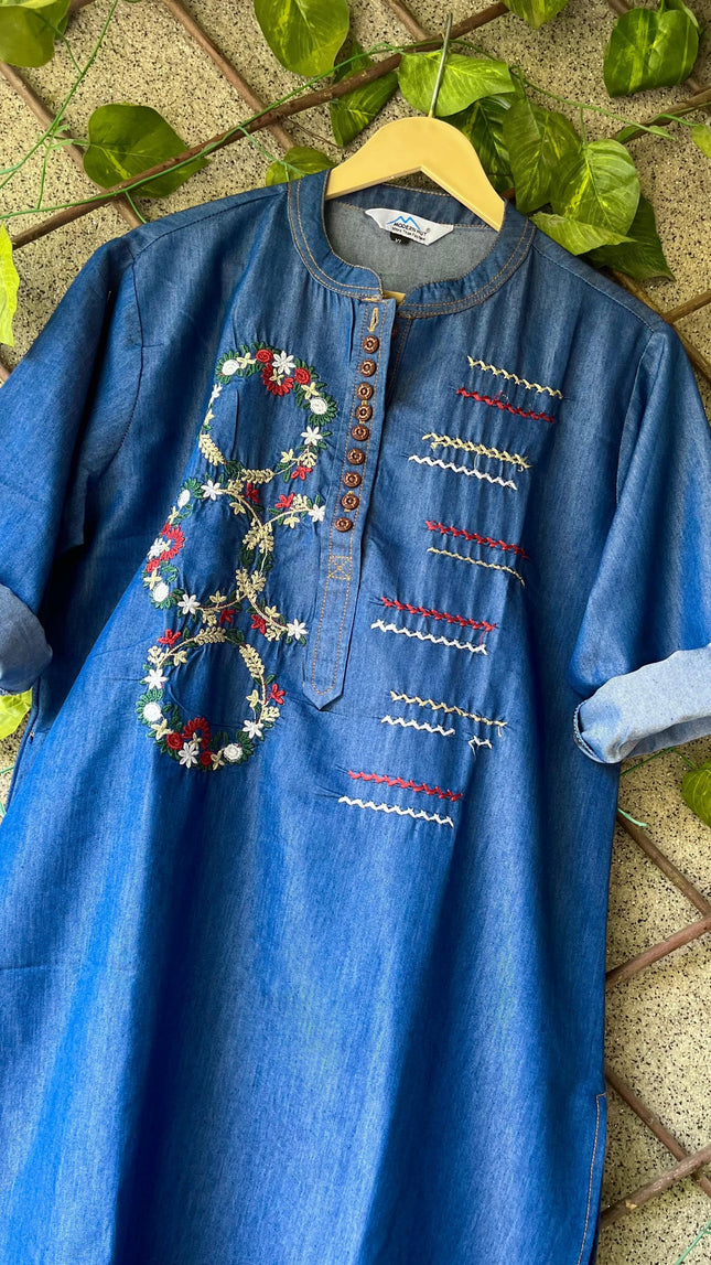 Embroidery denim kurties