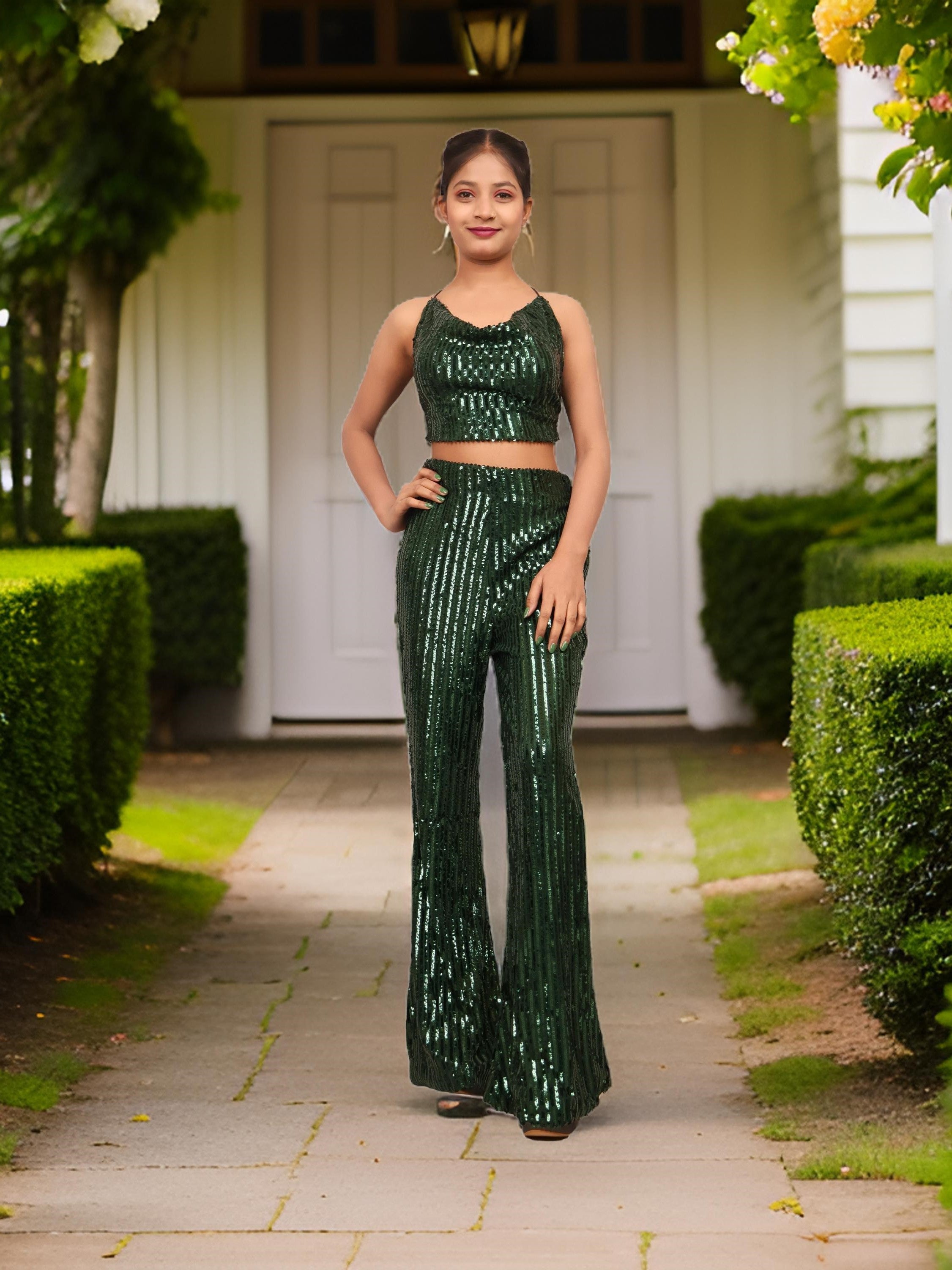 Sequins Spaghetti Neck Co-Ord Set by Shreekama