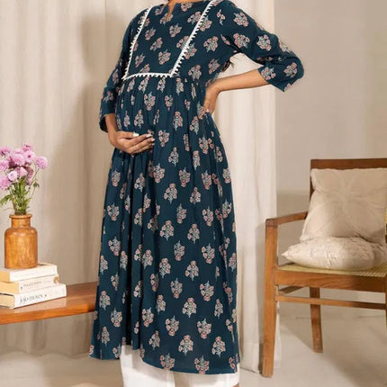 Floral Printed Notch Neck A-Line Maternity Kurta