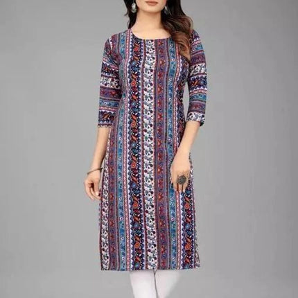 Crepe Printed Kurti for Women (Teal, S)