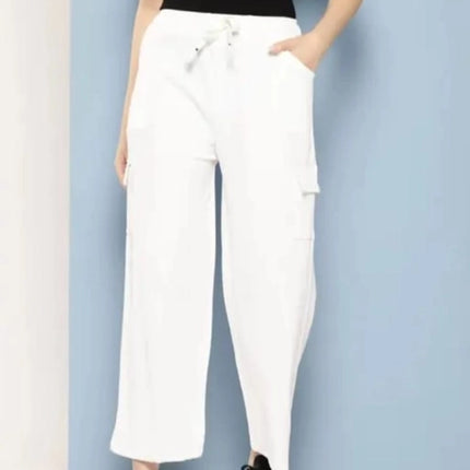 Cotton Blend Straight Fit Trouser for Women (White, S)