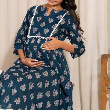 Floral Printed Notch Neck A-Line Maternity Kurta