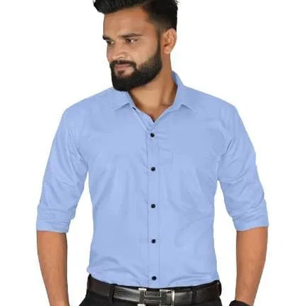 Men’s Sky Blue Slim Fit Formal & Casual Shirt Full Sleeve Solid Shirt Pack of 1