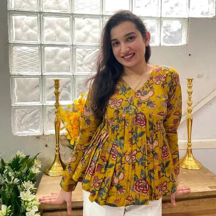 Floral Vibe Mustard Empire Top Stylish & Comfortable Daily Wear