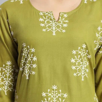 Printed Rayon Green Short Kurti For Girls and Women