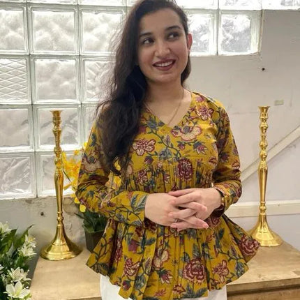 Floral Vibe Mustard Empire Top Stylish & Comfortable Daily Wear