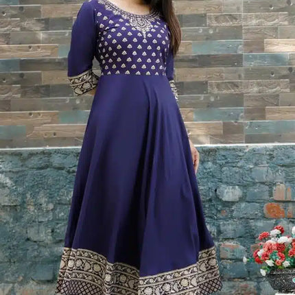 Rayon Printed Anarkali Kurti for Women (Blue, S)
