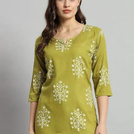 Printed Rayon Green Short Kurti For Girls and Women