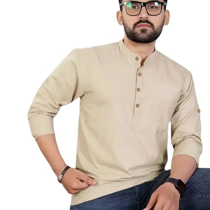 Men's Slim Fit Full Sleeve Cotton Short Kurta Pack of 3