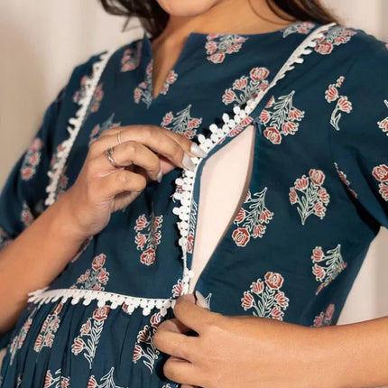 Floral Printed Notch Neck A-Line Maternity Kurta