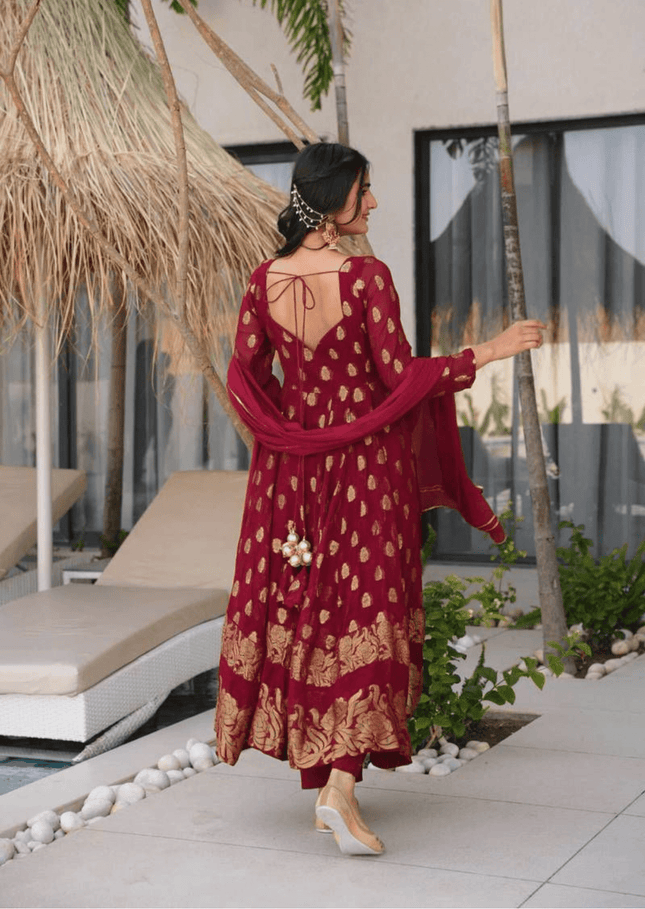 Gulmohar Maroon Anarkali Suit Set-1
