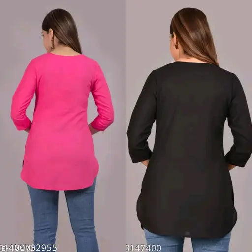 Combo 2 Women's Crepe Printed Straight Top Tunic Kurti