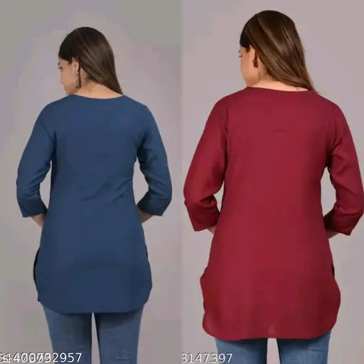 Classy Pack 2 Women's Crepe Printed Straight Top Tunic Kurti