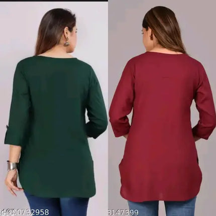 Women's Crepe Printed Straight Top Tunic Kurti Pk 2