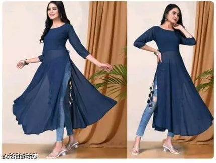 Stylish Blue Women Georgette A-Line Kurti