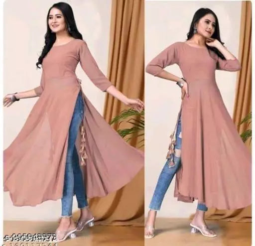 Classic Pink Women Georgette A-Line Kurti