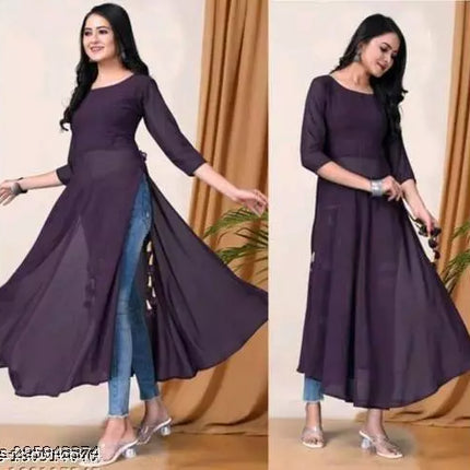 Stylish Wine Women Georgette A-Line Kurti