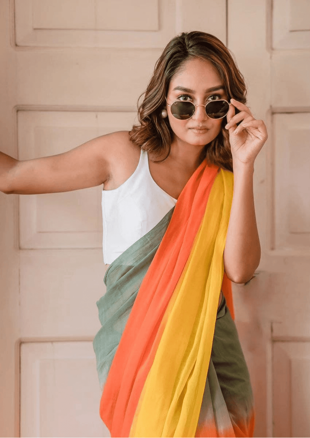 Saanvi Meadow Glow Linen Saree