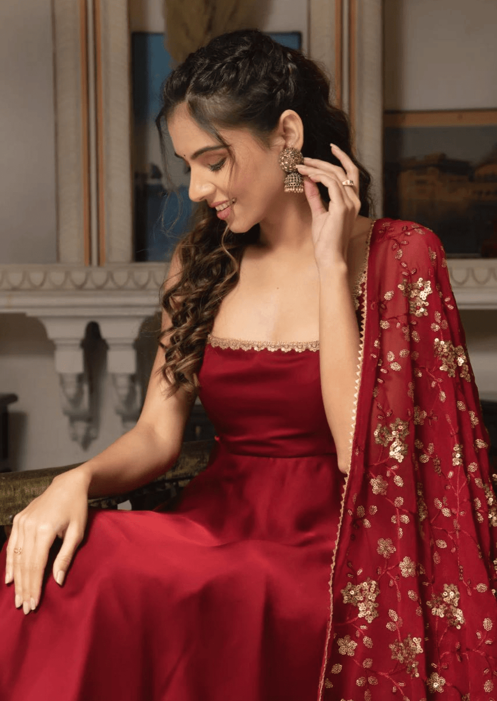 Scarlet Elegance Red Embroidered Anarkali Set-4