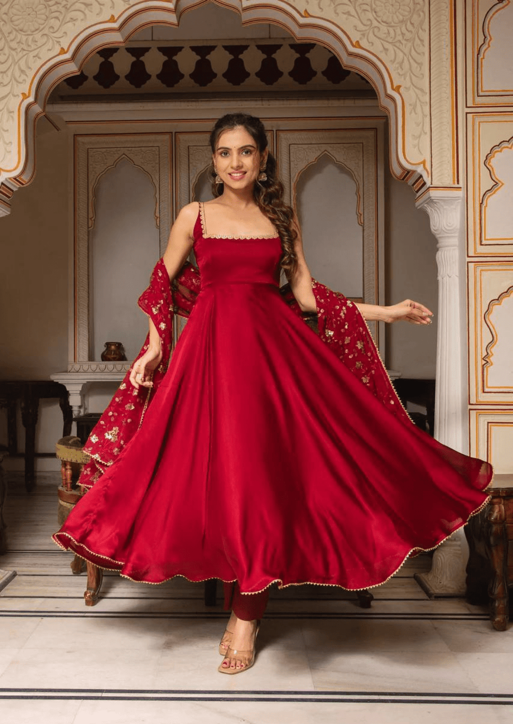 Scarlet Elegance Red Embroidered Anarkali Set-1