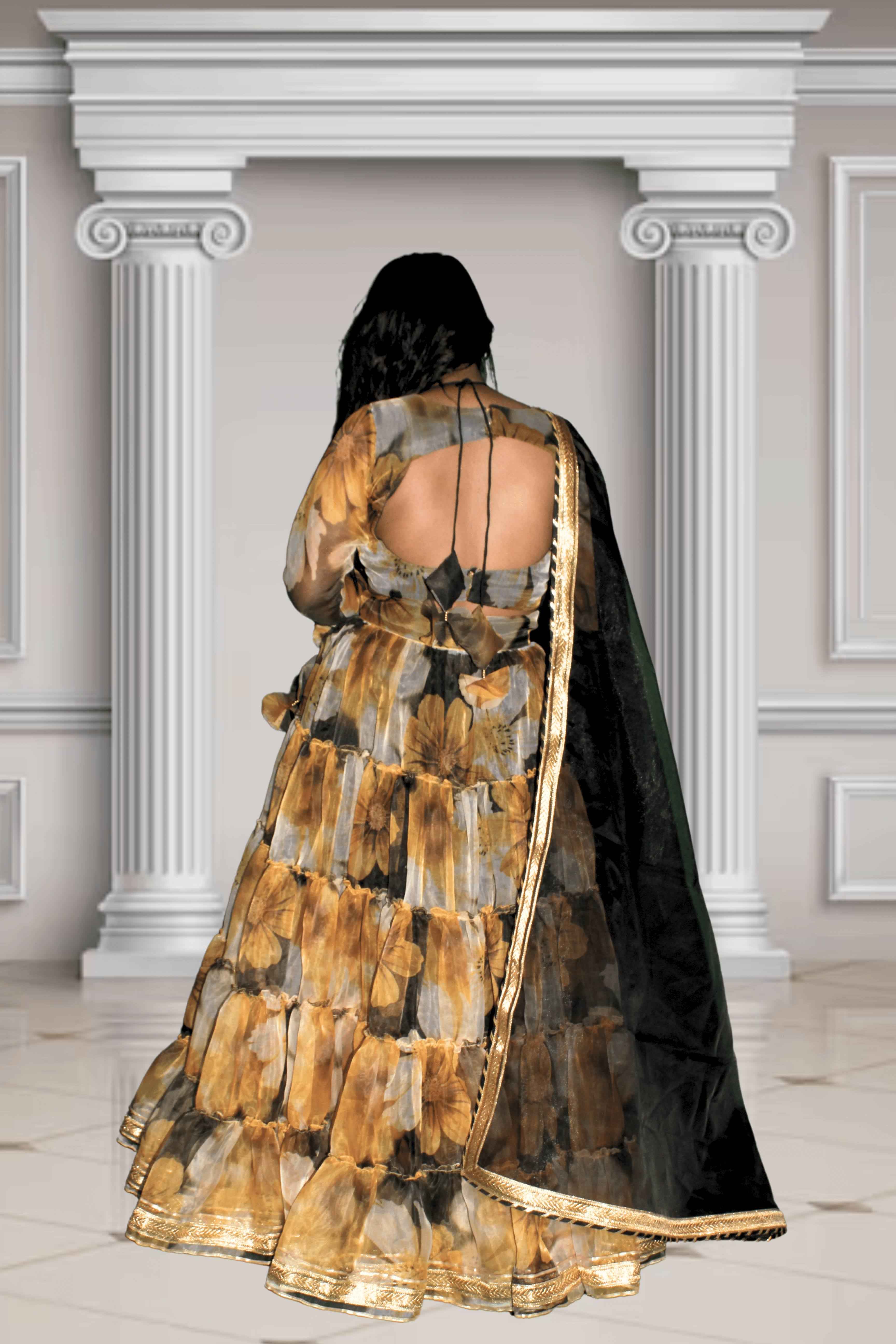 Surmayi Gul Floral Printed Organza Lehenga Set