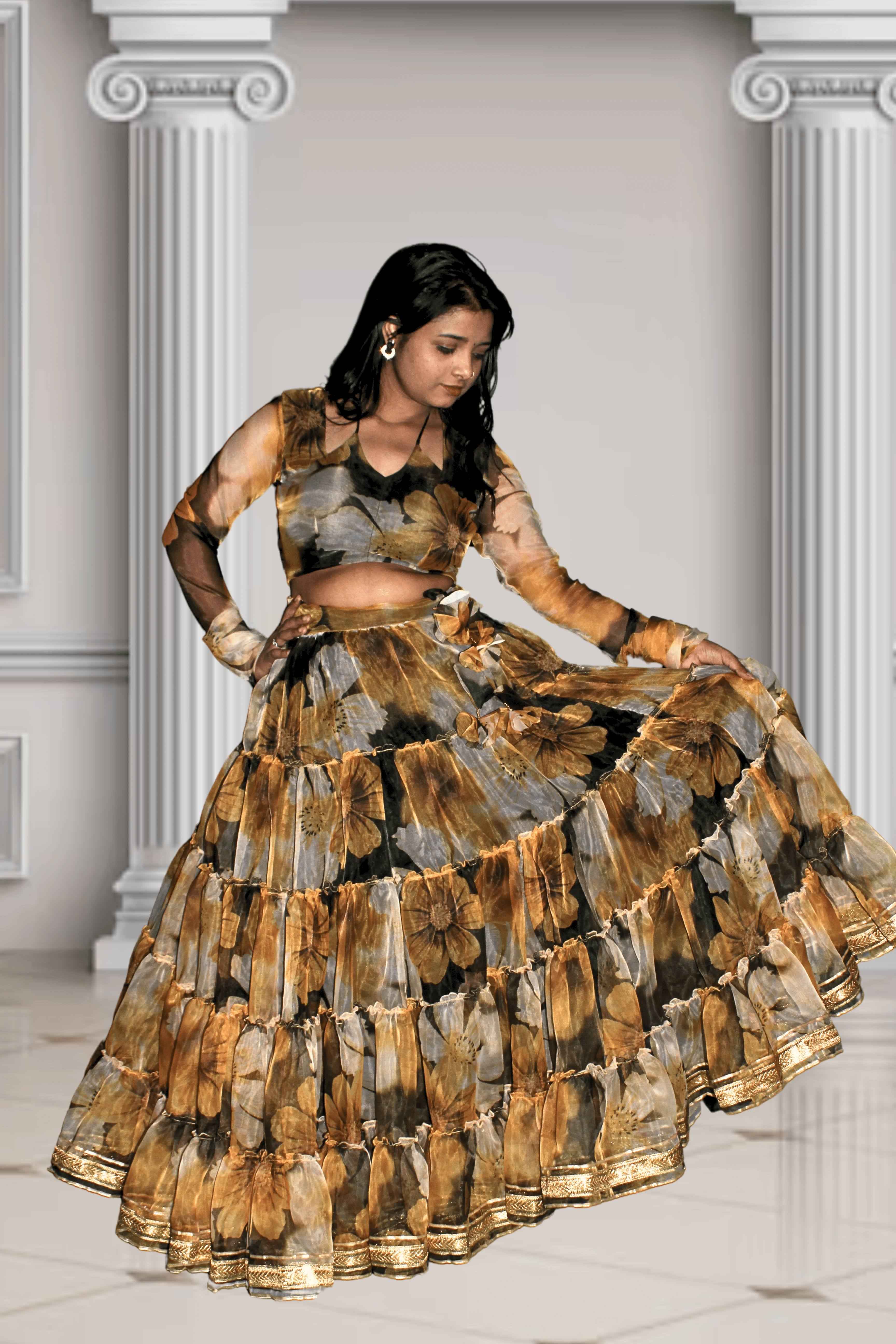 Surmayi Gul Floral Printed Organza Lehenga Set