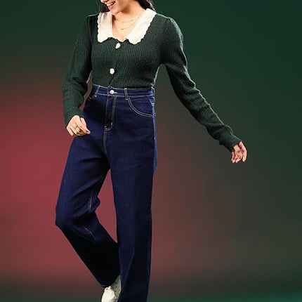 Women High Waisted Navy Blue Jeans