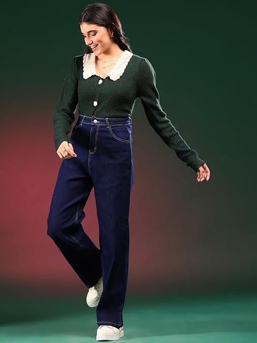 Women High Waisted Navy Blue Jeans