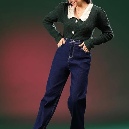 Women High Waisted Navy Blue Jeans