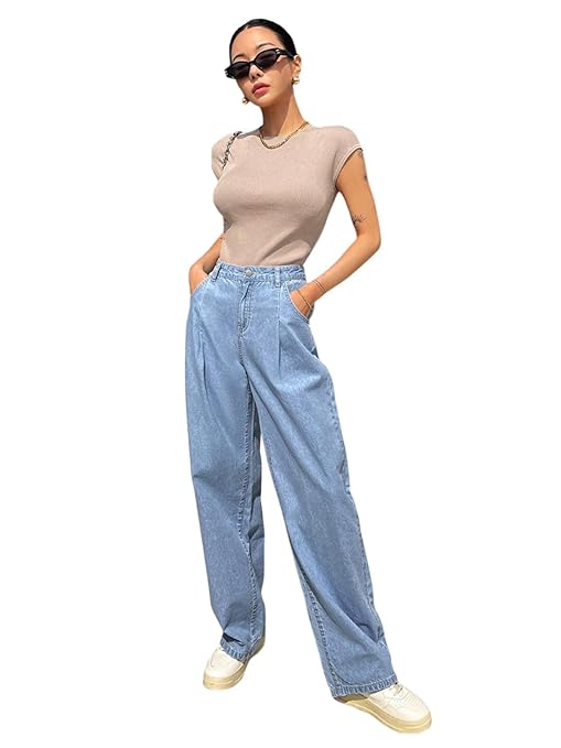 Women High Waisted Sky Blue Jeans