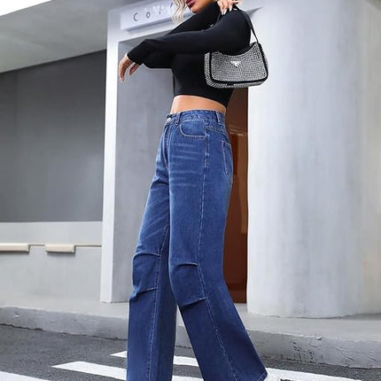 Women High Waisted Dark Blue Jeans