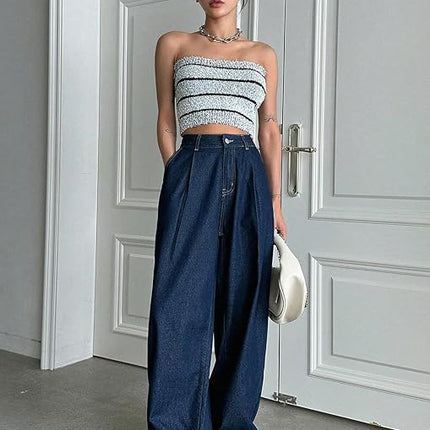 Women High Waisted Dark Navy Blue Jeans