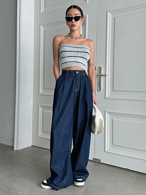 Women High Waisted Dark Navy Blue Jeans