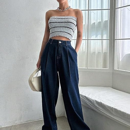 Women High Waisted Dark Navy Blue Jeans