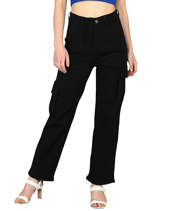 Women Cargo Black Jeans